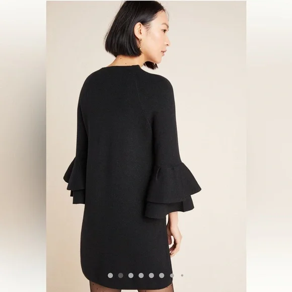 Anthropologie Claudette Black Ruffled Sweater Dress Sz:M - Picture 2 of 14